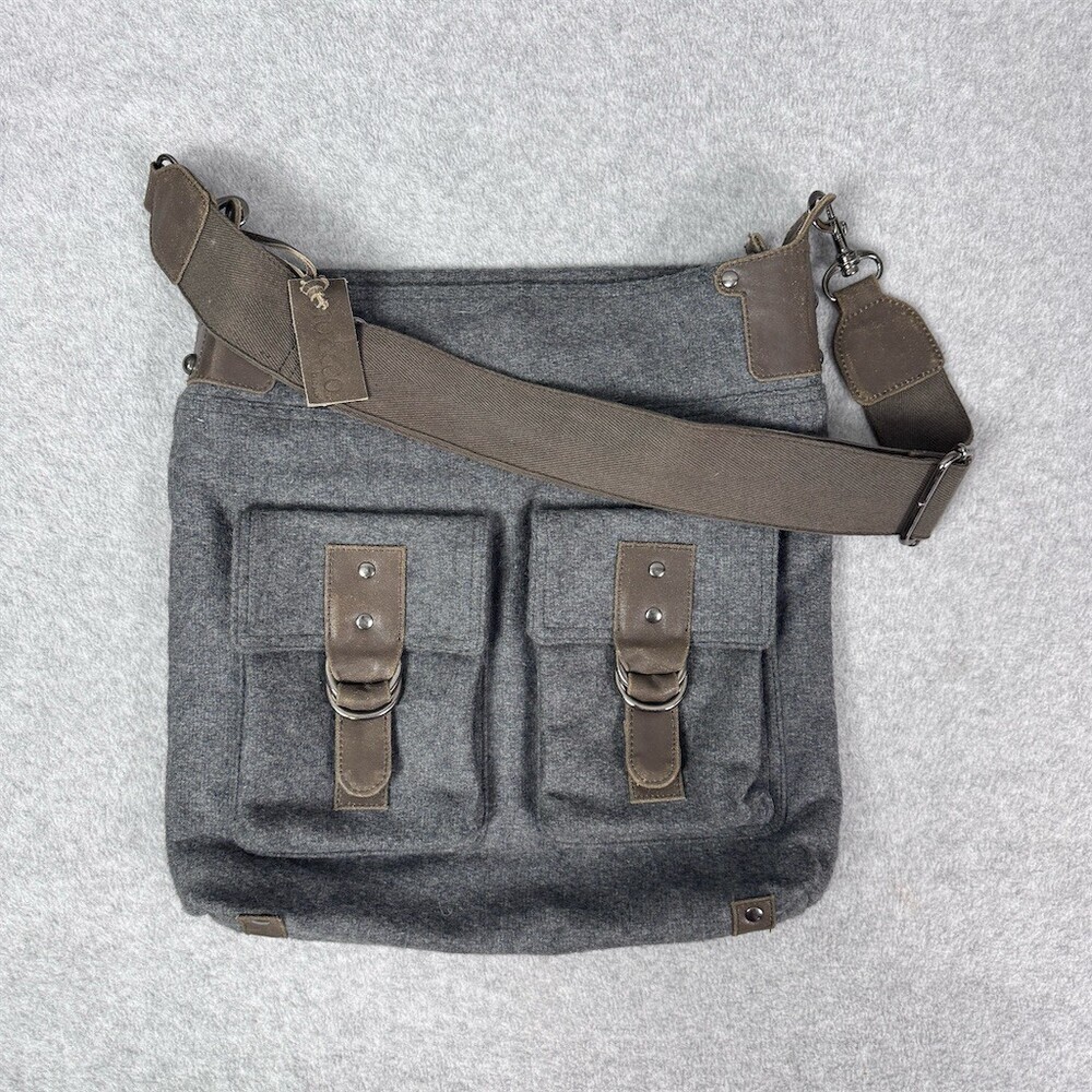 MO & CO Wool Messenger Bag Gray Crossbody Adjustable Strap Outer Pockets
